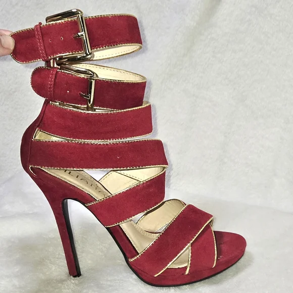 Liliana Red/Gold 4" Stiletto HEELS Crisscross Strappy Sexy GIRLS' NIGHT 👠 FAB - Picture 6 of 15